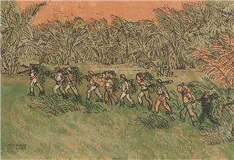 Soldats traversant une rizière. - Tan Hung