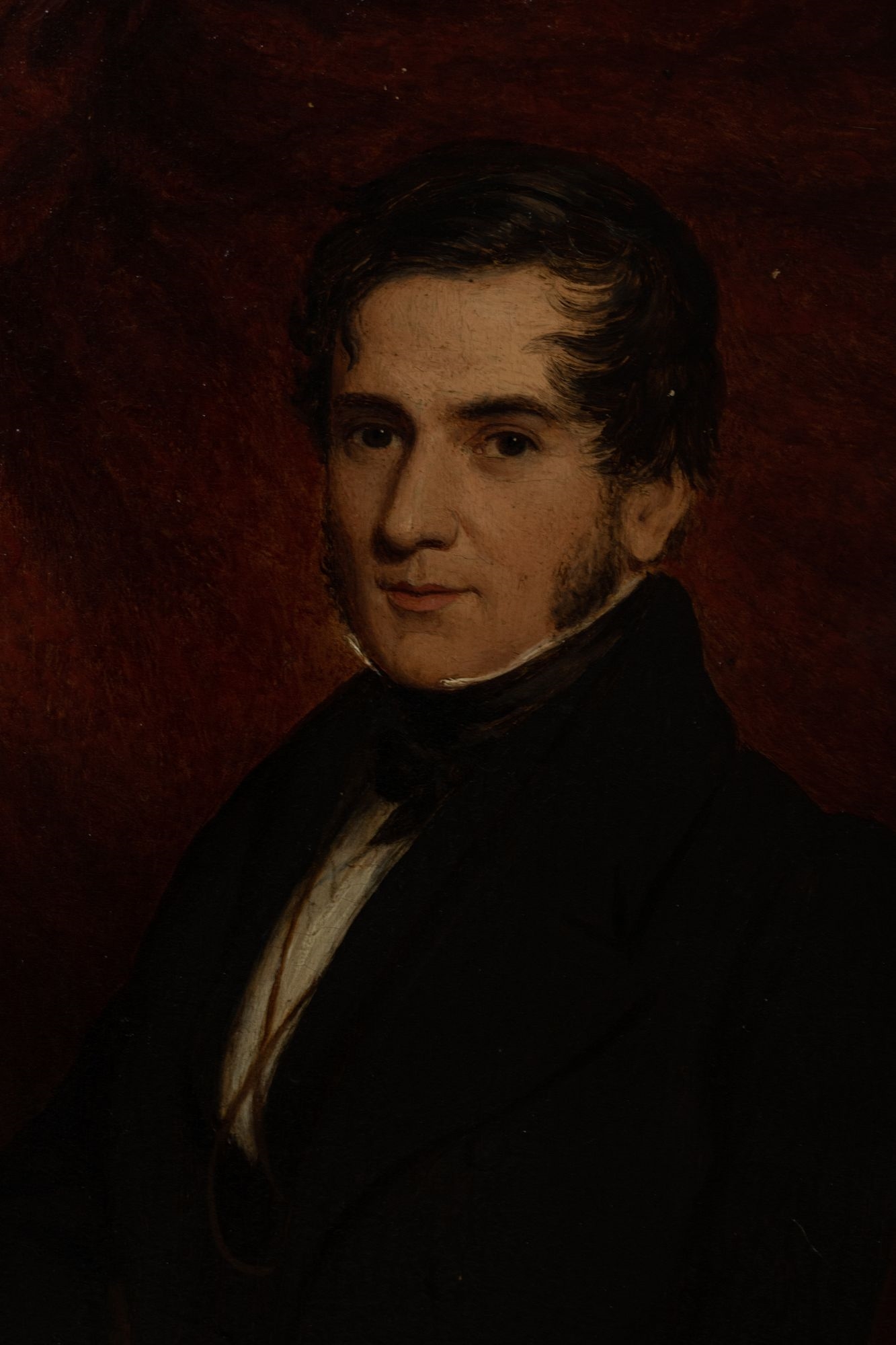 American School, 19th Century American Oil On Beveled Wood Panel Portrait Of A Gentleman, C