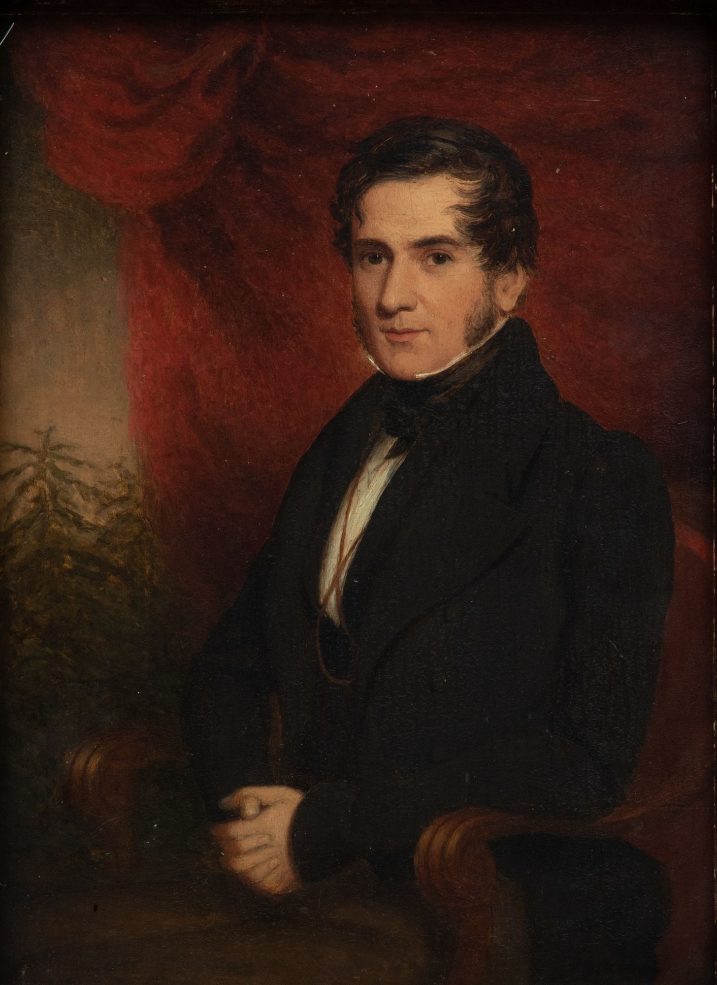 American School, 19th Century American Oil On Beveled Wood Panel Portrait Of A Gentleman, C