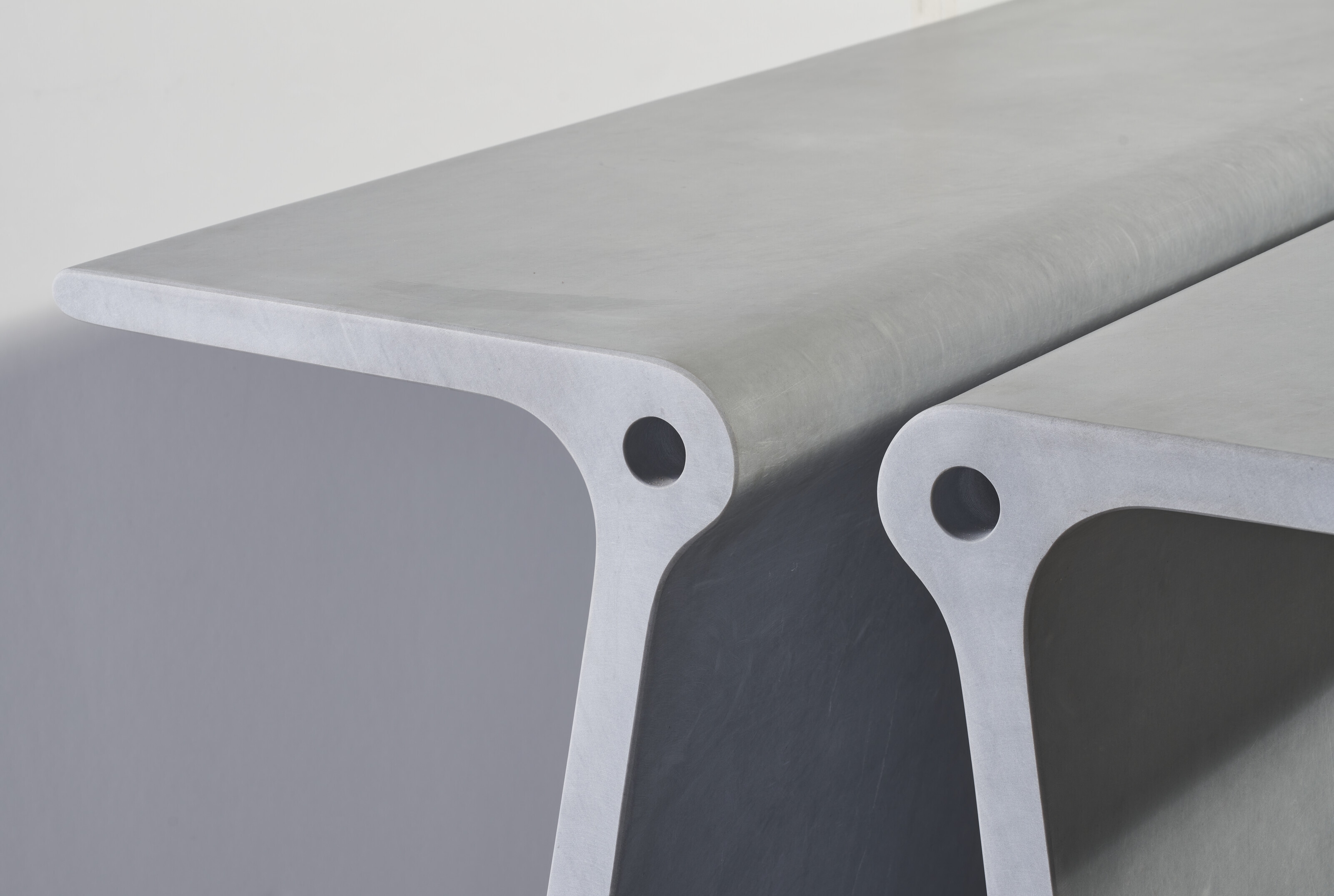 Artwork by Marc Newson, EXTRUDED TABLE 2 (GREY), Made of grey Bardiglio marble