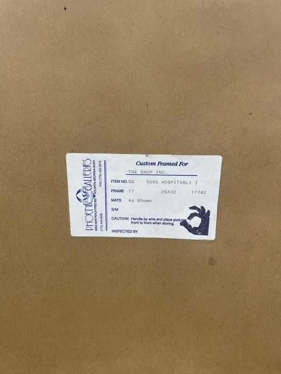 Artwork by Joyce Combs, (II) Hospitably “1” Framed reprint by Joyce