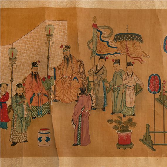 Qiu Ying | 仇英款人物手卷（附木盒） A Chinese figural painting  