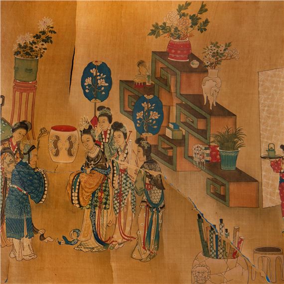 Qiu Ying | 仇英款人物手卷（附木盒） A Chinese figural painting  