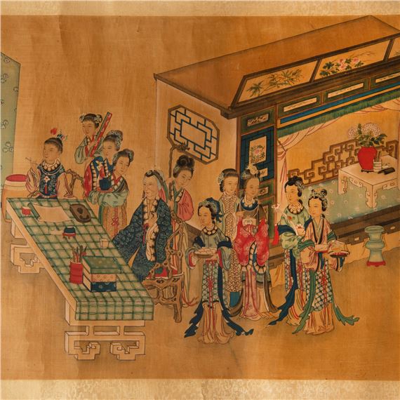 Qiu Ying | 仇英款人物手卷（附木盒） A Chinese figural painting  