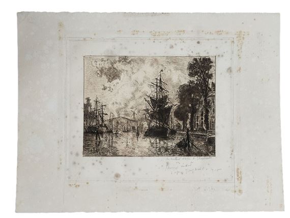 René PINARD (1883-1938) d'après JONGKIND Voiliers au port