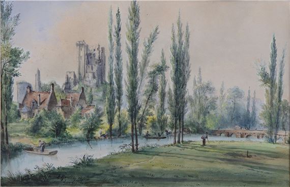 Le château de Lavardin vu depuis les bords du Loir by Louis J. B. Moullin, 1873