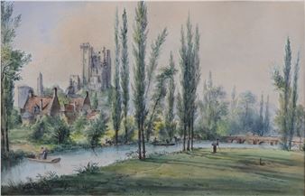 Le château de Lavardin vu depuis les bords du Loir - Louis J. B. Moullin