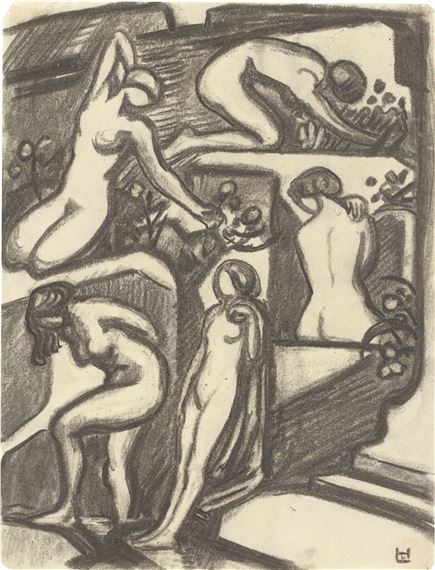 Five female nudes. by Ludwig von Hofmann