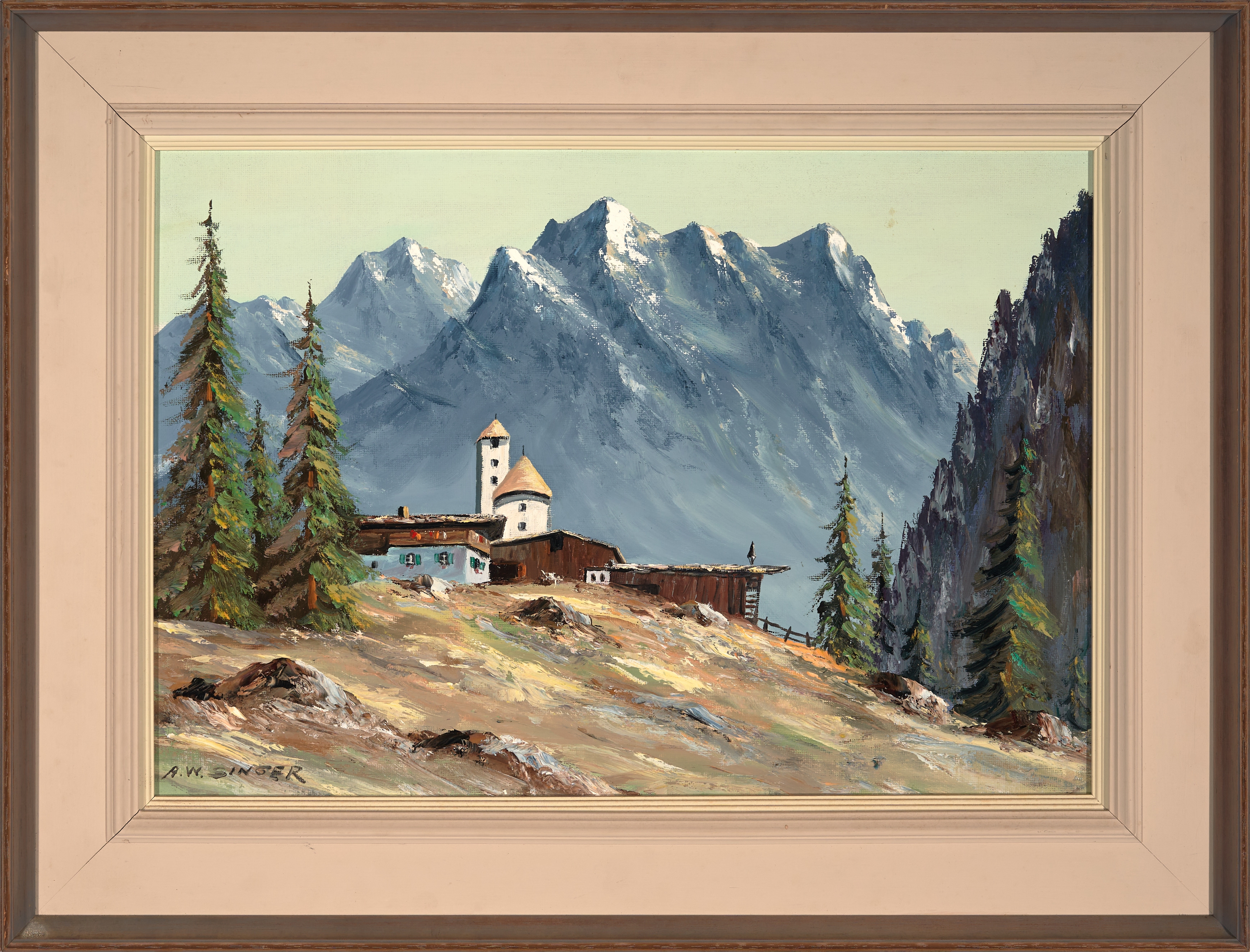 Artwork by Alfred William Singer, The Dolomites, Switzerland, Made of oil on canvas on board