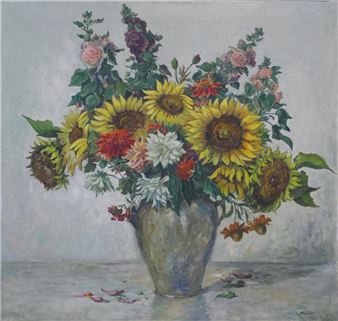 Blumenstillleben, ""Sonnenblumen"" - Anneliese Nowak Mössler