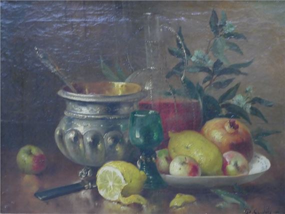 ""Stillleben mit Obst, Schalen und Karaffe"" by P. Gudin