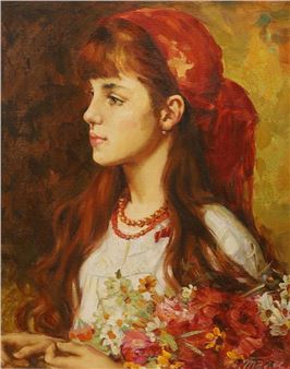 Young girl with a red scarf - Yossif Tali