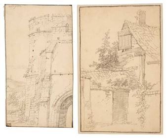 View of West Gate [Canterbury?]; 'Part of ye Laday Wistons Palis'; A View of Rustic Cottages - Francis Place