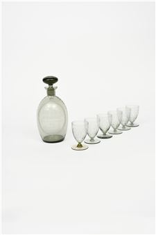 Glass decanter and stopper and six glasses - Laurence Whistler
