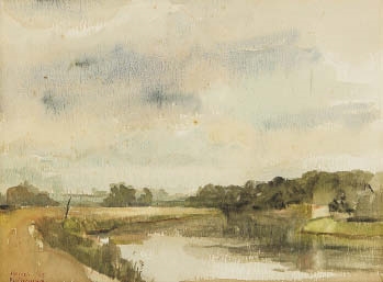 Artwork by Marcel de Grauwe, De Schelde te Jabeke, Made of watercolor on paper, paper