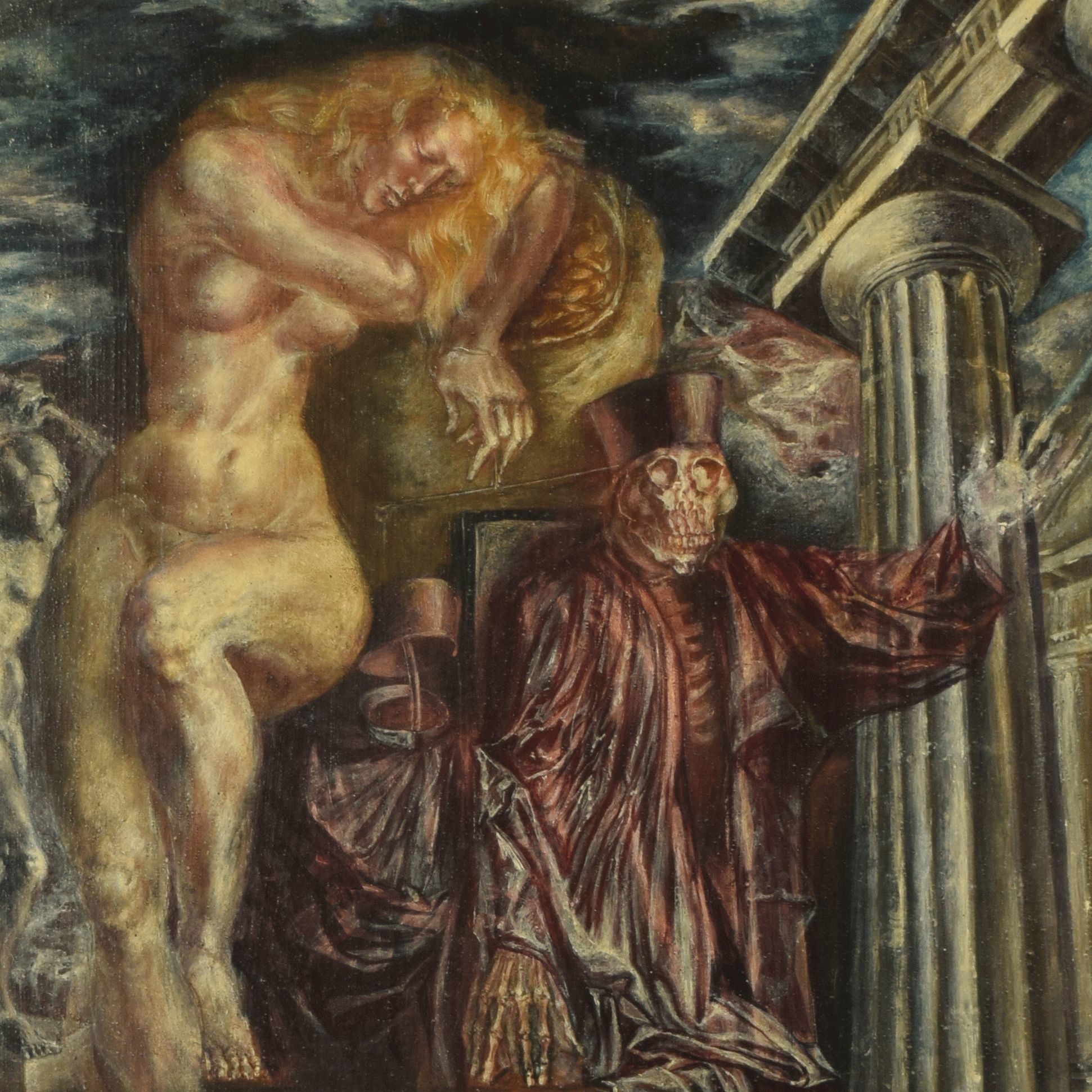 Artwork by Alexandra Müller-Jontschewa, DIE SCHLAFENDE JUSTIZIA, Made of Mischtechnik/Hartfaser