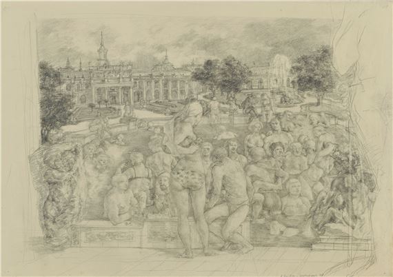 Sommerliche BADESZENERIE vor einem Kurhaus