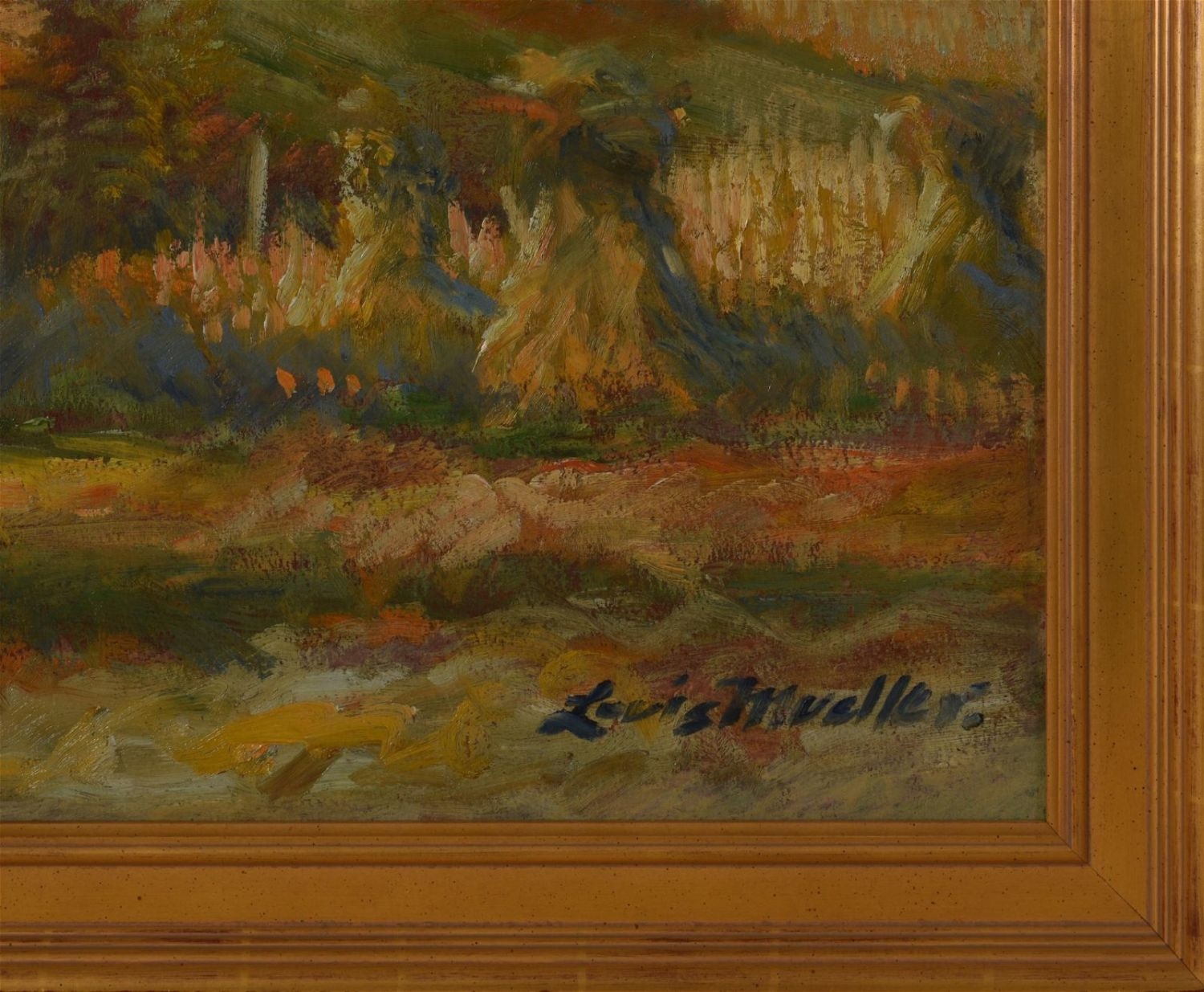 Artwork by Louis F. Mueller, Autumn Landscape With Haystacks, Made of Oil on board