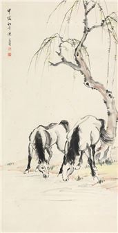 Two Horses with Willow Shade - Chen Junfu