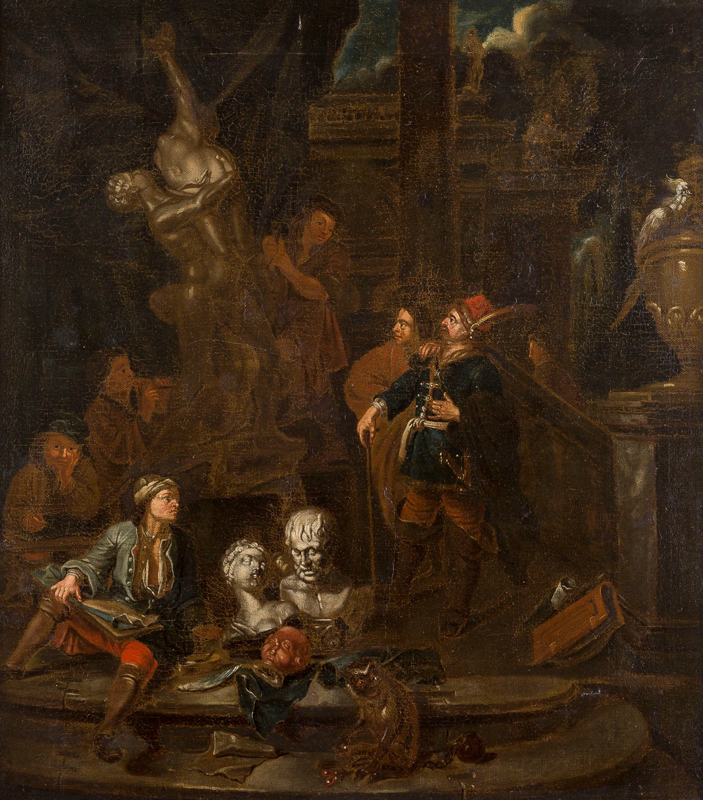 Artwork by Pieter van den Bosch, THE VISIT OF THE POLISH PRINCE TO THE STUDIO OF A SCULPTOR TO EXAMINE A FIGURE FOR HIS PALACE, Made of Oil on canvas