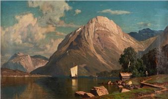 Hardangerfjord landscape with a fishing hut - Hugo Knorr