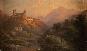 Romantic landscape with a castle - Johann August