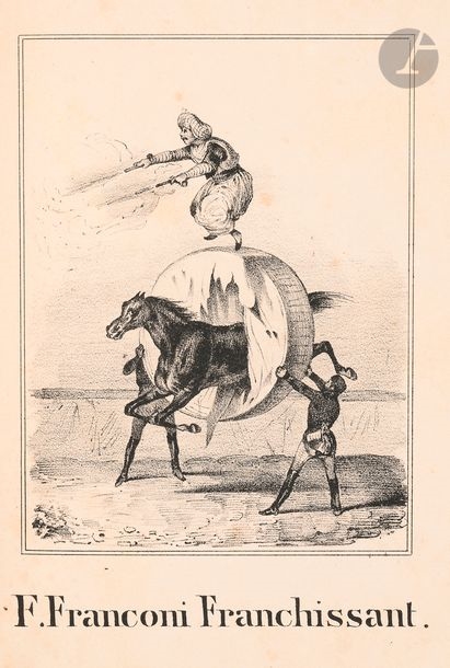 Artwork by Victor Adam, Green half calf, smooth spine decorated, green moiré percaline boards with gilt decorations, Made of lithographs, gathered in alphabetical form