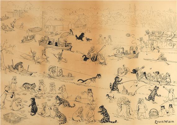 On the River by Louis Wain