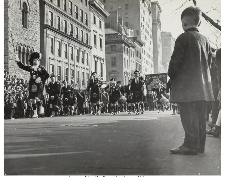 Artwork by Arthur Rickerby, Sledding, NYC; Parade, NYC; Scared African-American Boy held by Smiling Police Officer during a Parade, NYC (3 works), Made of Gelatin silver prints