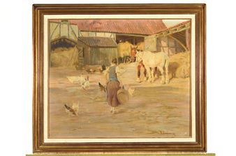 maid with animals in yard - Karl Valentin