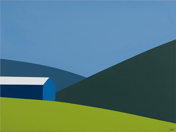 Blue Barn Green Field by Charles Pachter, dated 2021