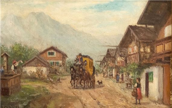 Stagecoach in Garmisch-Partenkirchen by J. Schneider