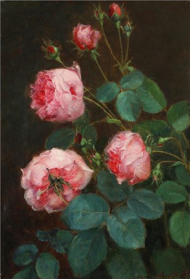 Henriette Augusta Johanne Dohlmann | A bow of heavy pink roses | MutualArt