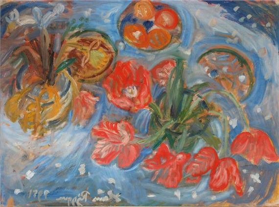 Still life with flowers by Hans Ryggen, 1951