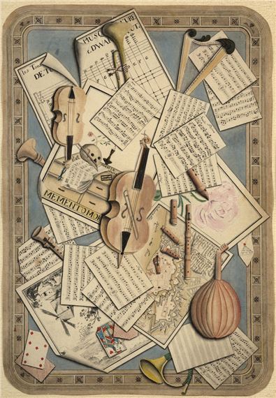 Ecole allemande de la fin du XVIIIe siècle
Trompe-l'œil aux instruments de musique et partitions by German School, 18th Century, 18th C.