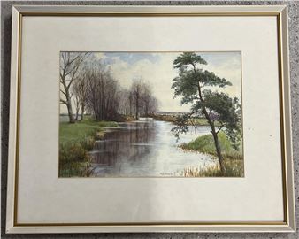watercolour of a rural river scene - W. Buxton