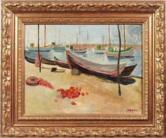 Łodzie przy brzegu - Roman Jaroslaw Heger