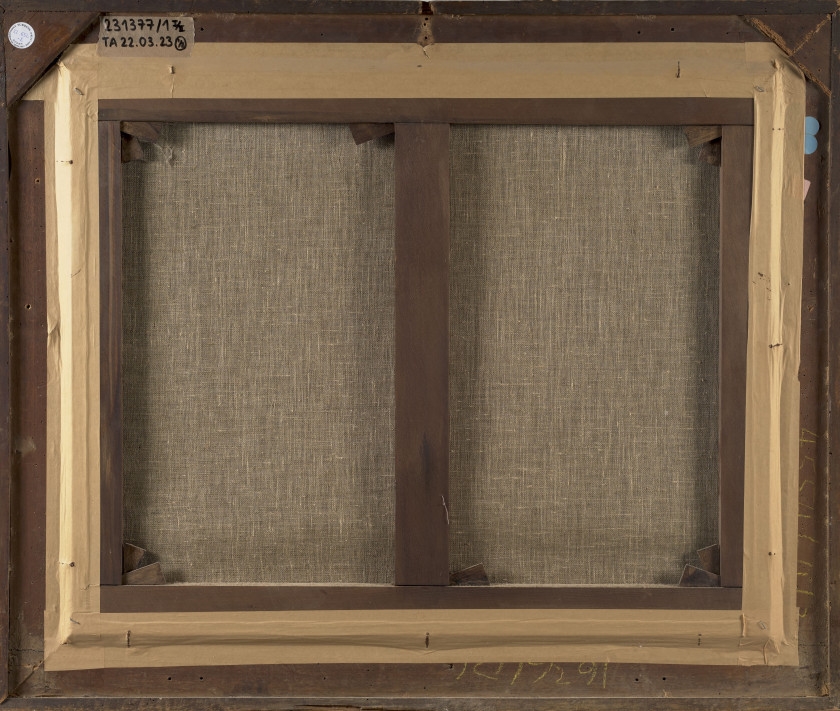 Artwork by Francesco Malagoli, Grappes de raisins et chardonneret dans un sous, Made of oil on canvas