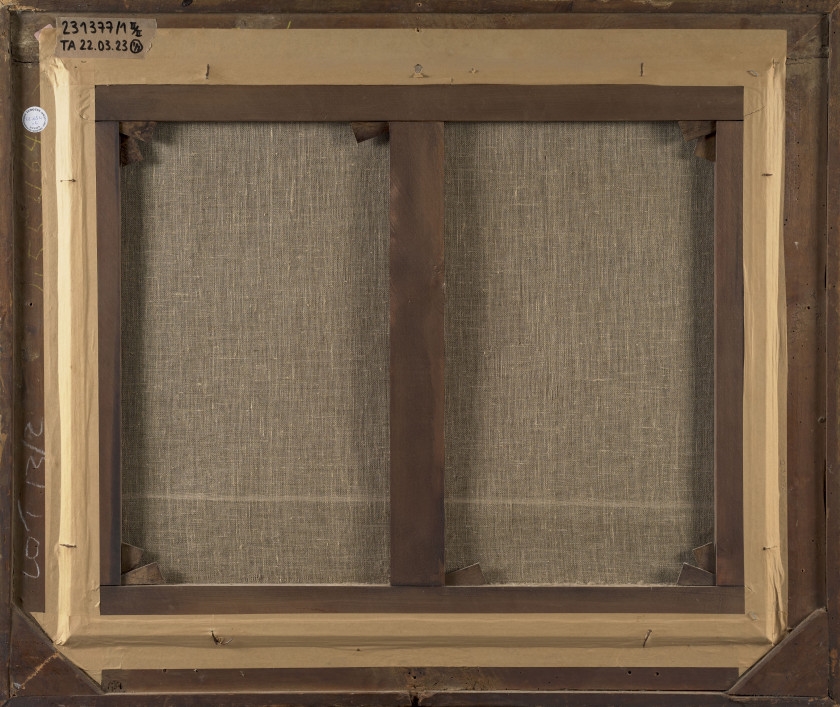 Artwork by Francesco Malagoli, Grappes de raisins et chardonneret dans un sous, Made of oil on canvas