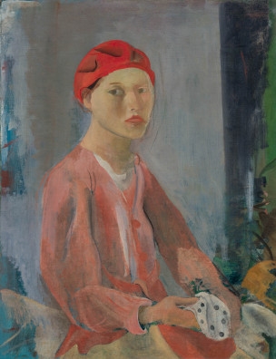 Artwork by Max Gubler, Portrait Maria mit roter Mütze, um 1921, Made of Oil on canvas