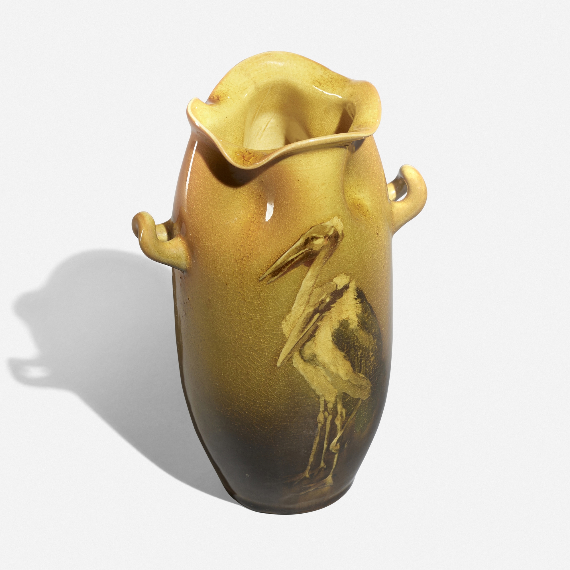 Artwork by Robert Bruce Horsfall, Standard Glaze vase with Marabou storks, Made of glazed earthenware