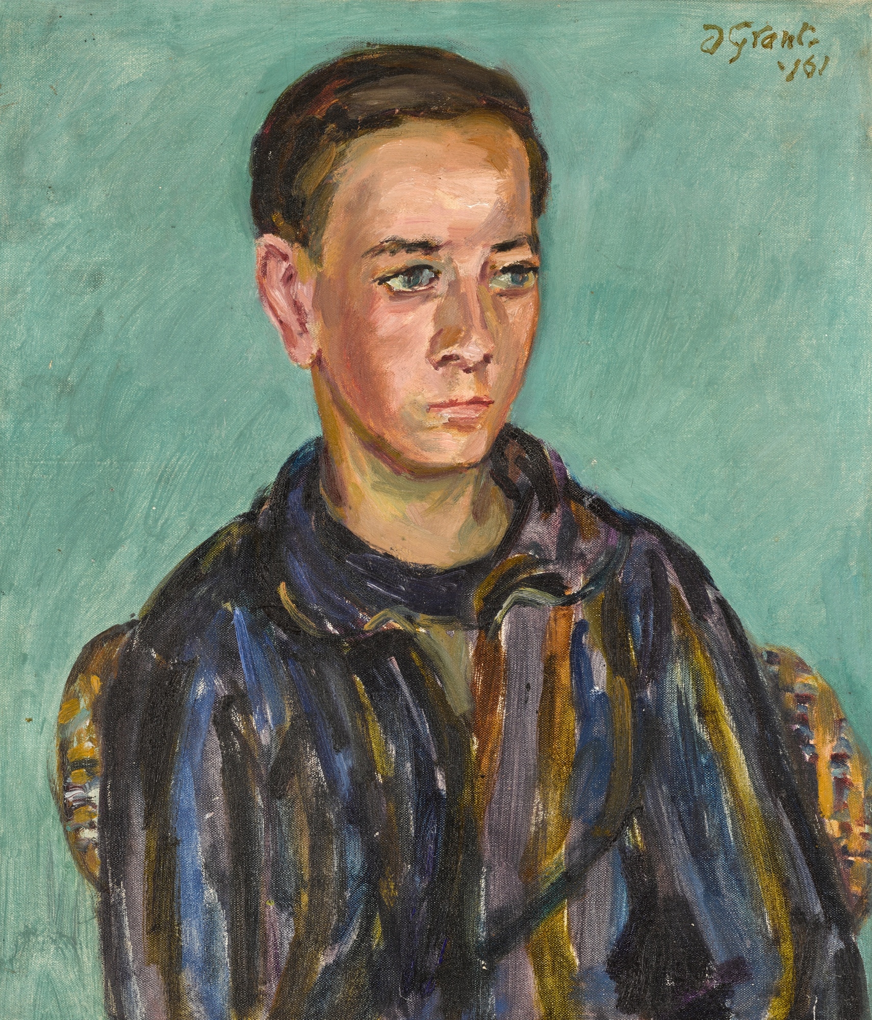 Artwork by Duncan Grant, Portrait of a Young Man, Made of oil on canvas board
