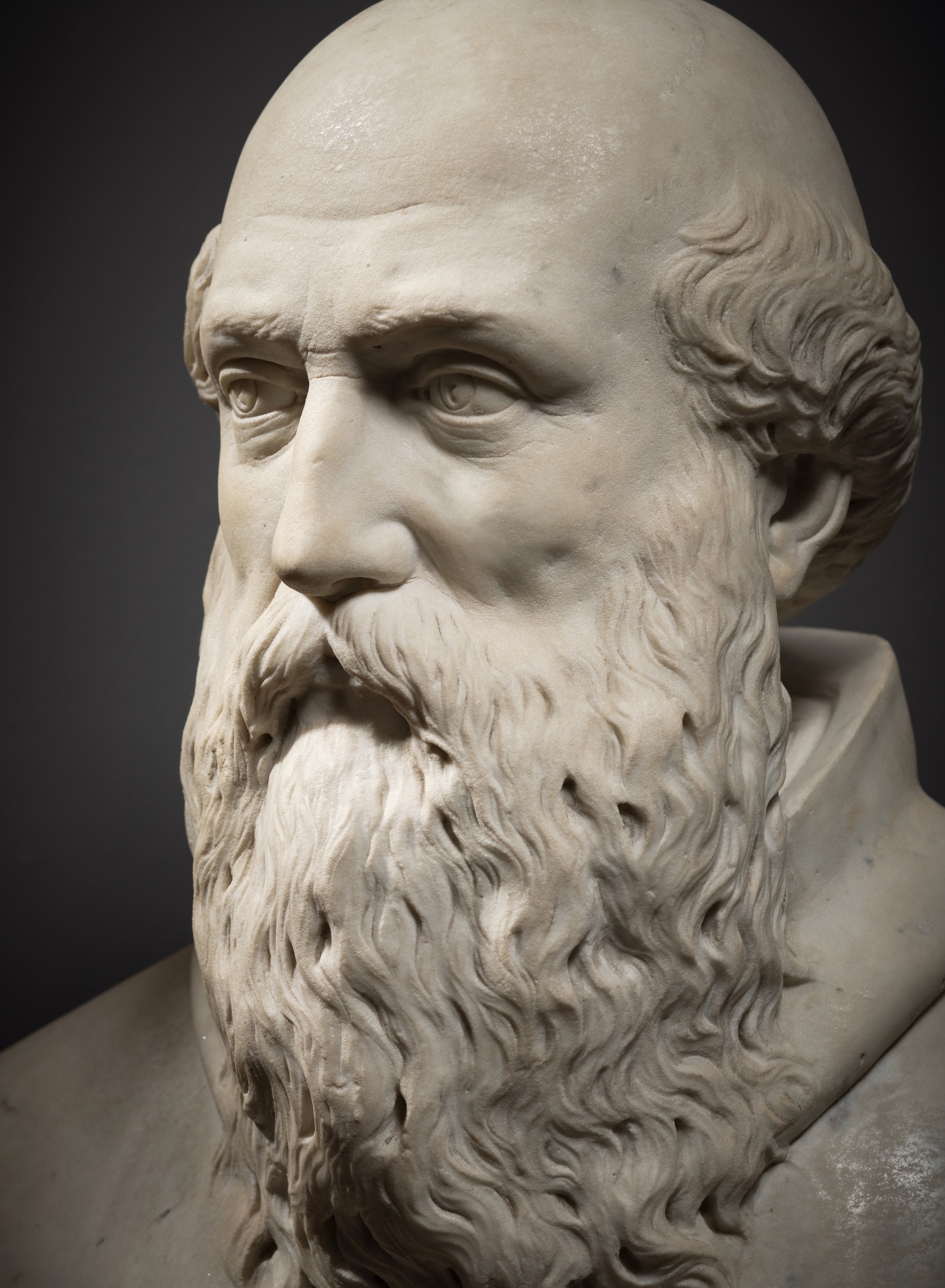 Artwork by Agostino Zoppo, Bust of Guido of Arezzo, Made of marble