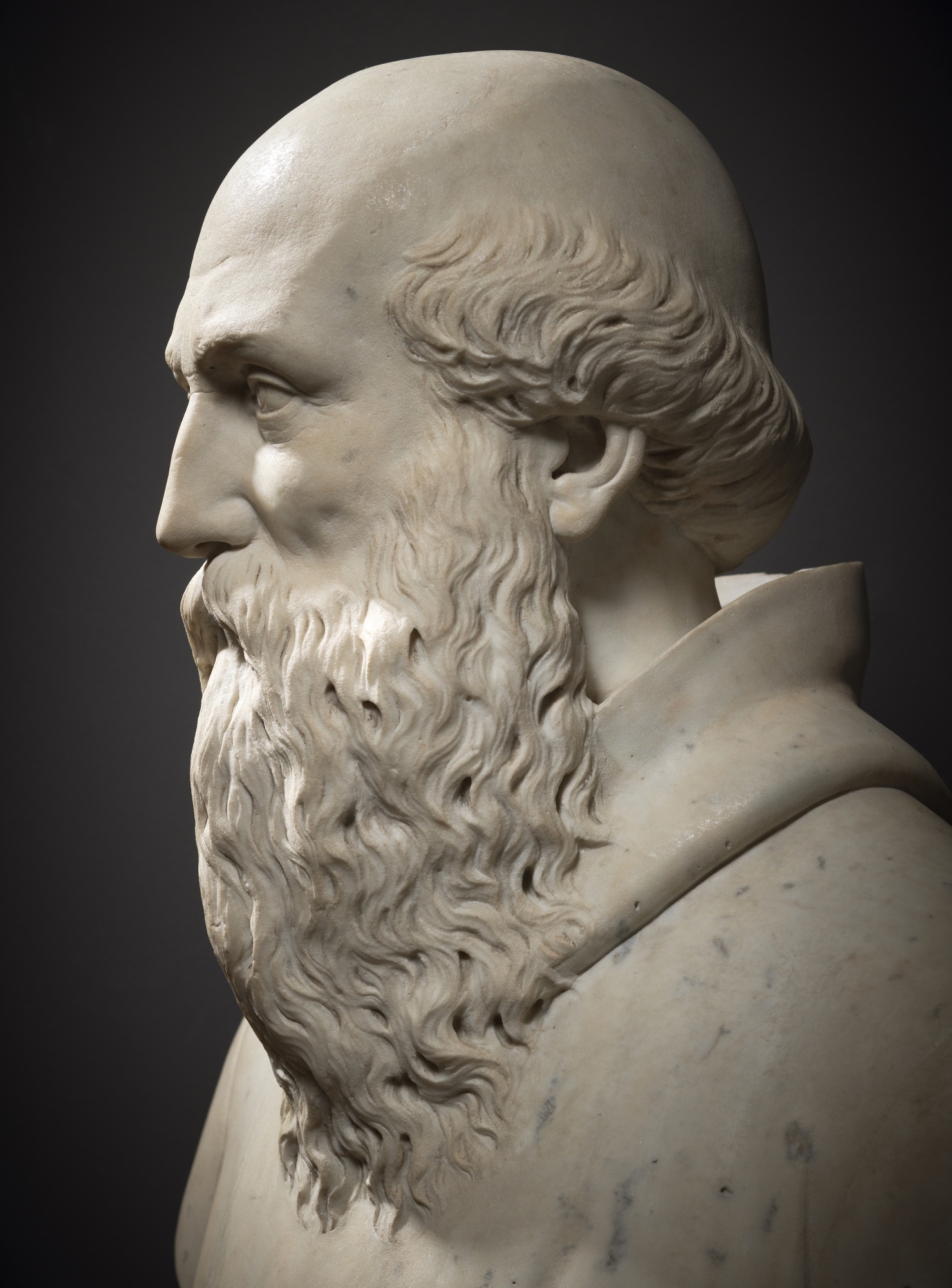 Artwork by Agostino Zoppo, Bust of Guido of Arezzo, Made of marble