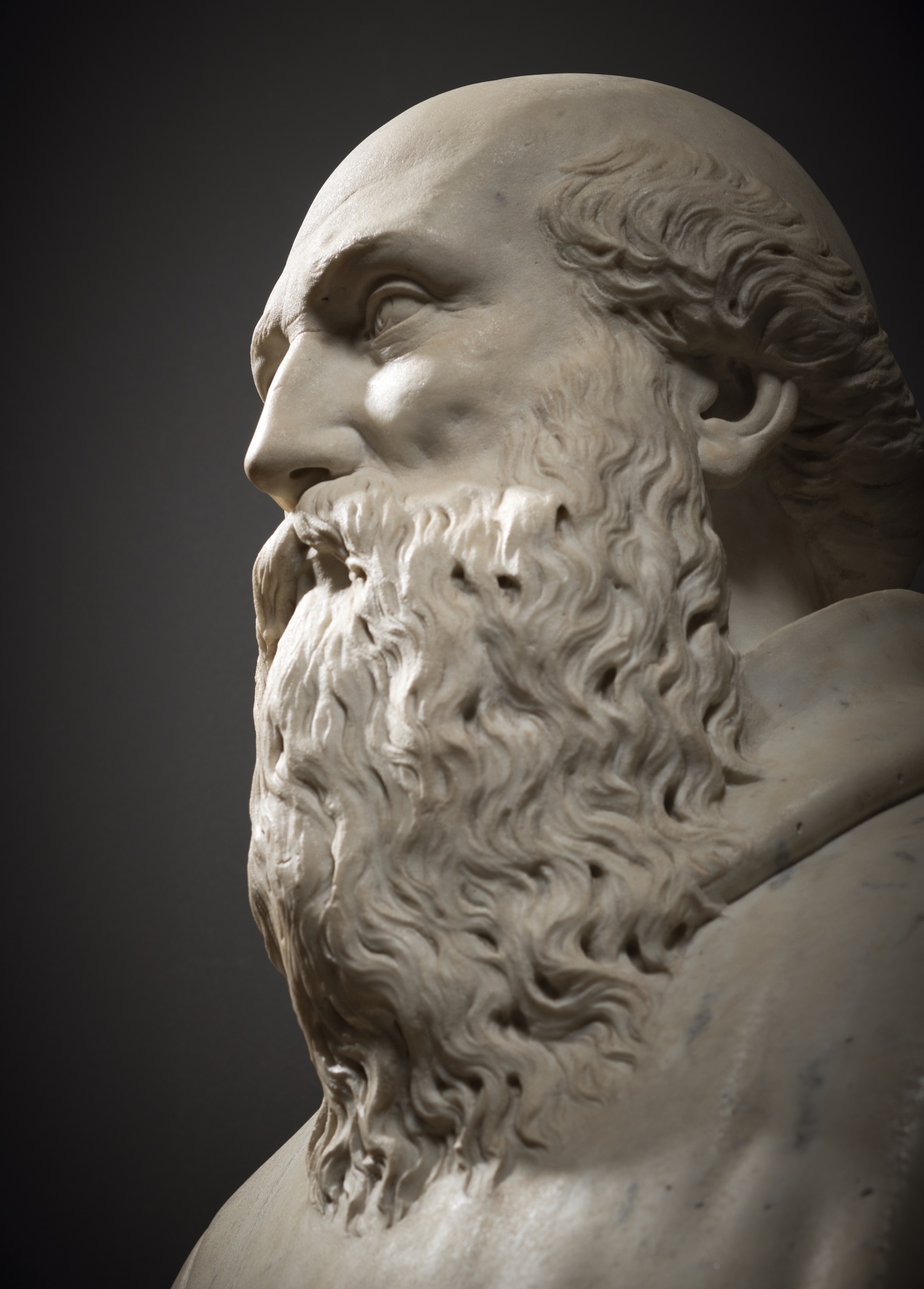 Artwork by Agostino Zoppo, Bust of Guido of Arezzo, Made of marble