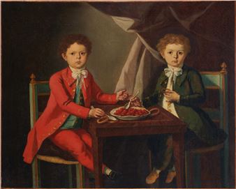 A portrait of two children eating strawberries - Giuseppe Antonio Fabbrini