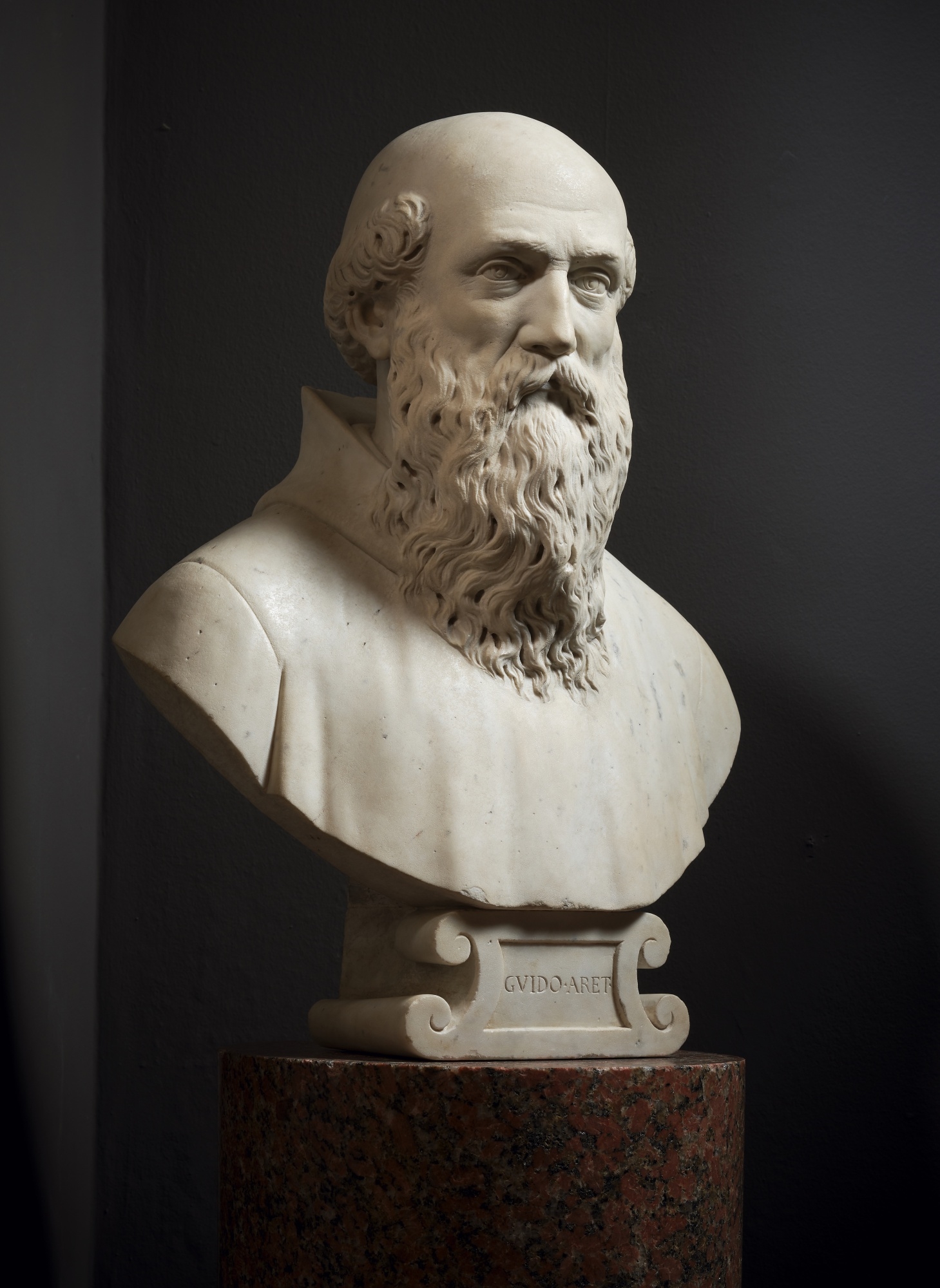 Artwork by Agostino Zoppo, Bust of Guido of Arezzo, Made of marble