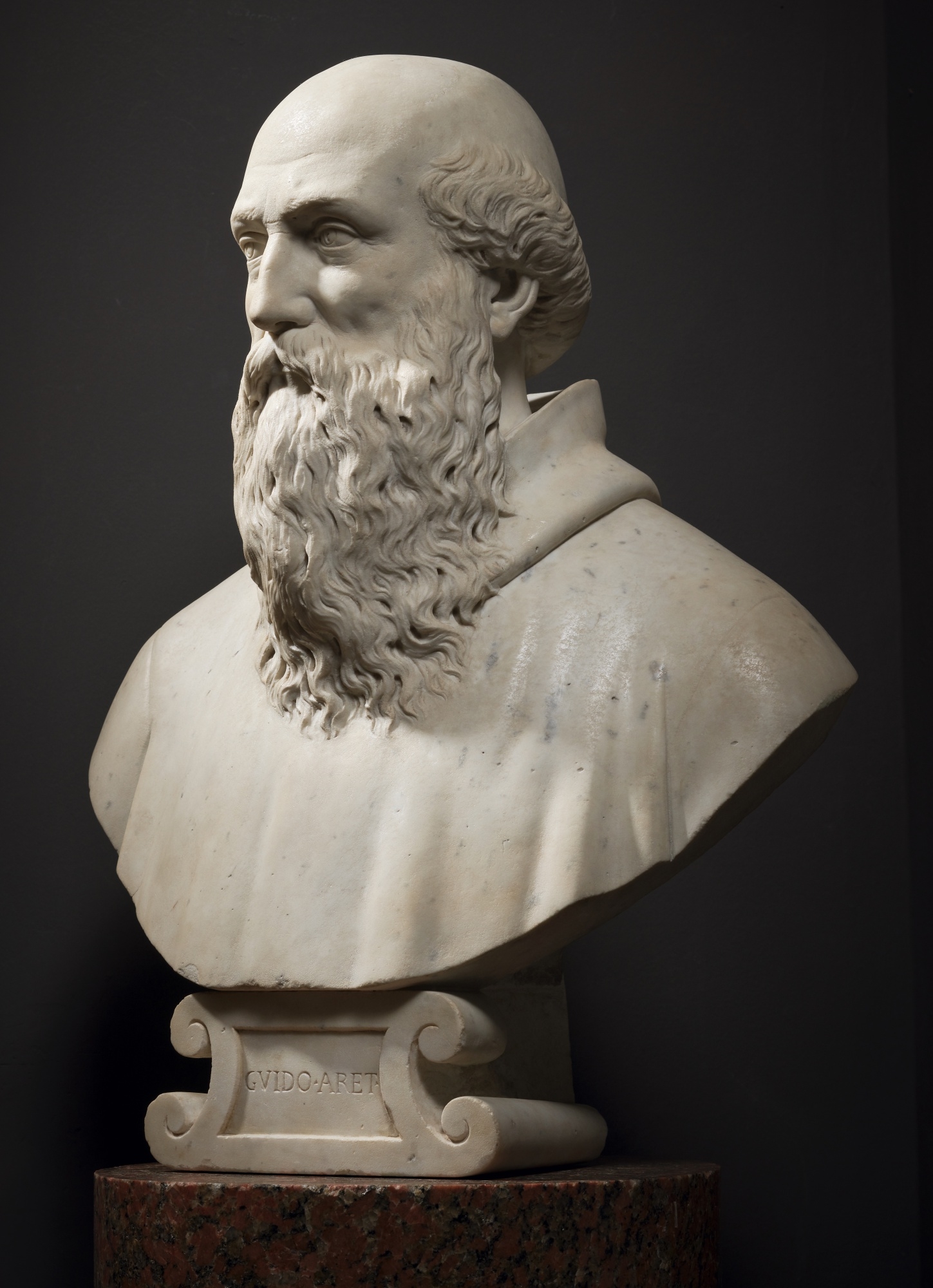 Artwork by Agostino Zoppo, Bust of Guido of Arezzo, Made of marble