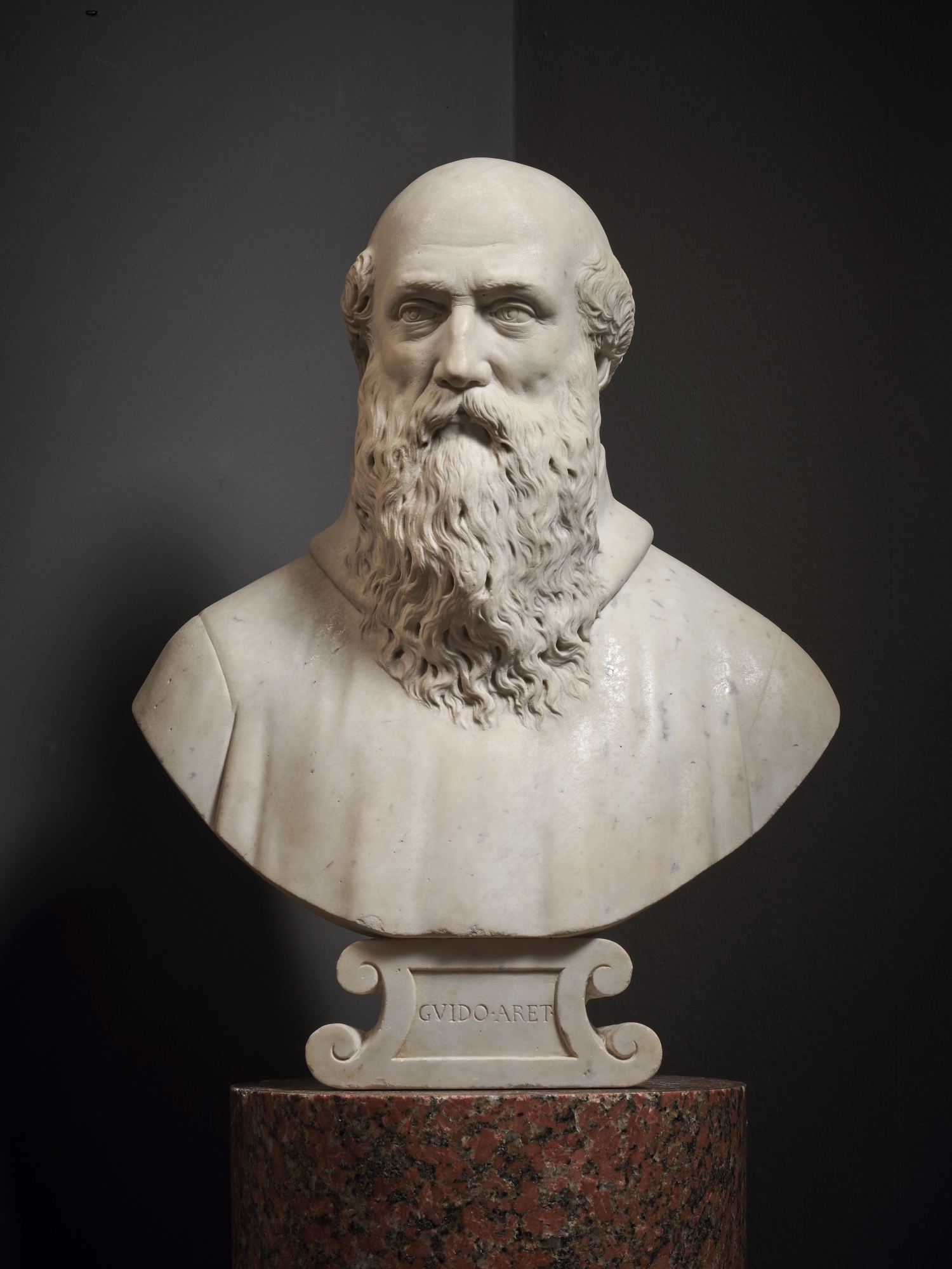 Artwork by Agostino Zoppo, Bust of Guido of Arezzo, Made of marble