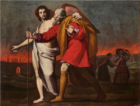 Lot and his daughters fleeing the destruction of Sodom by Lorenzo Lippi